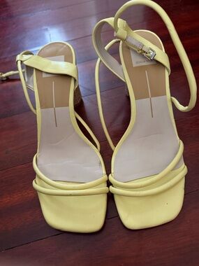 Dolce Vita Pale Yellow Strappy Ankle-Tie Heels